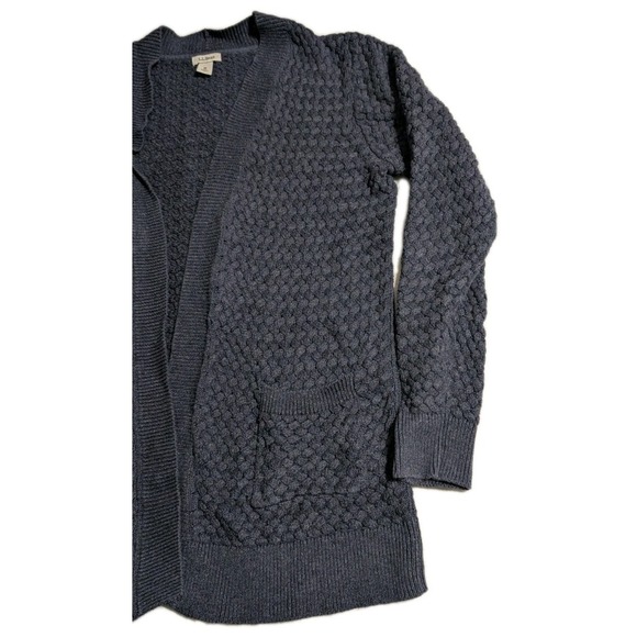 L.L.Bean Women's Medium Textured Cotton Open Cardigan Sweater Navy Knit - Picture 3 of 8
